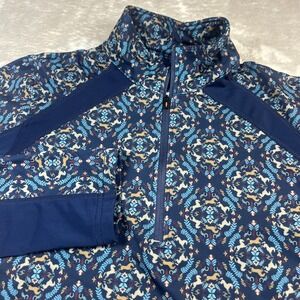 Kerrits Women's Medium Quarter Zip Base Layer Top Blue Horse Print Equestrian